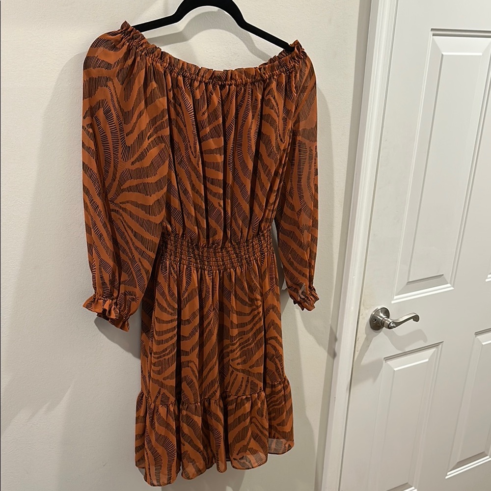 Bar III Orange Off-Shoulder Sundress with Bishop Sleeves
